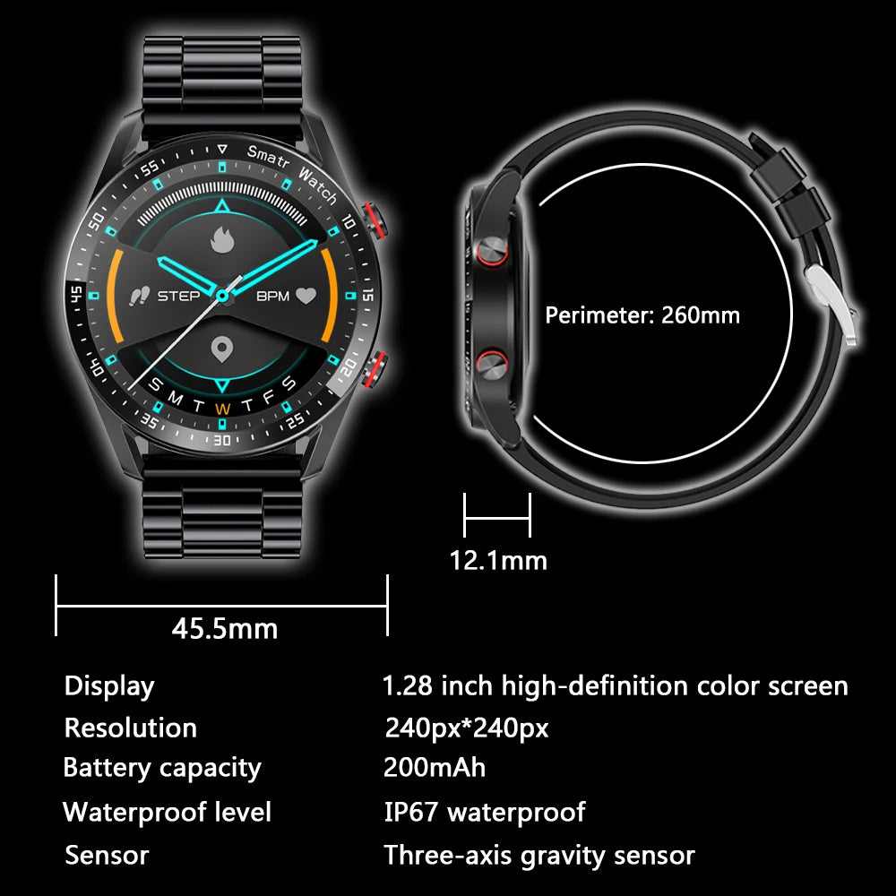 For Huawei 1.5 inch Smart Watch Men Bluetooth Call Heart Rate ECG Health Fitness Sports Watch Waterproof Business Man Smartwatch