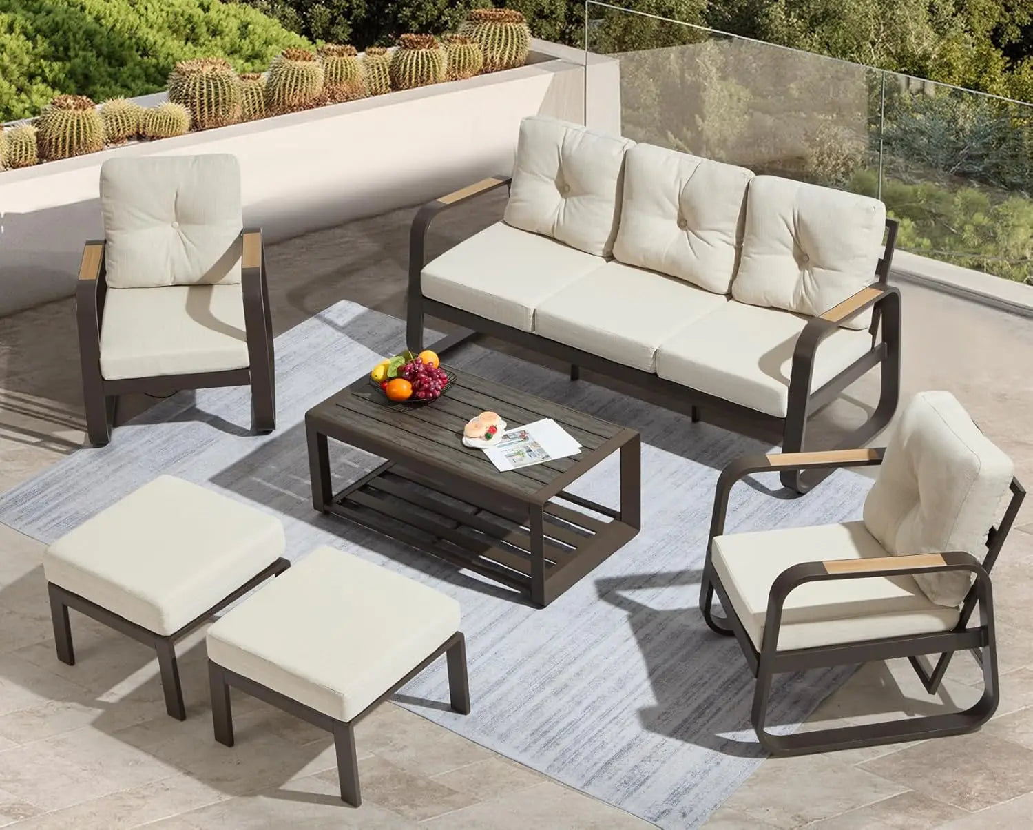 6 Pcs Modern Aluminum Patio Furniture Set with Coffee Table Outdoor Luxury Conversation Sofa Set