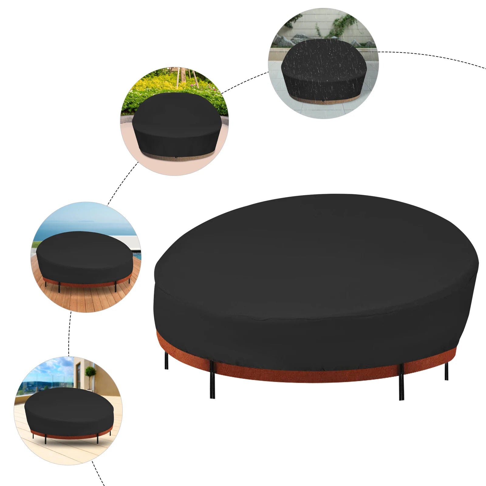 Outdoor Daybed Cover Heavy Duty Waterproof Round Canopy Sofa Bed Cover with Taped Seam Patio Furniture Set Cover All Weather