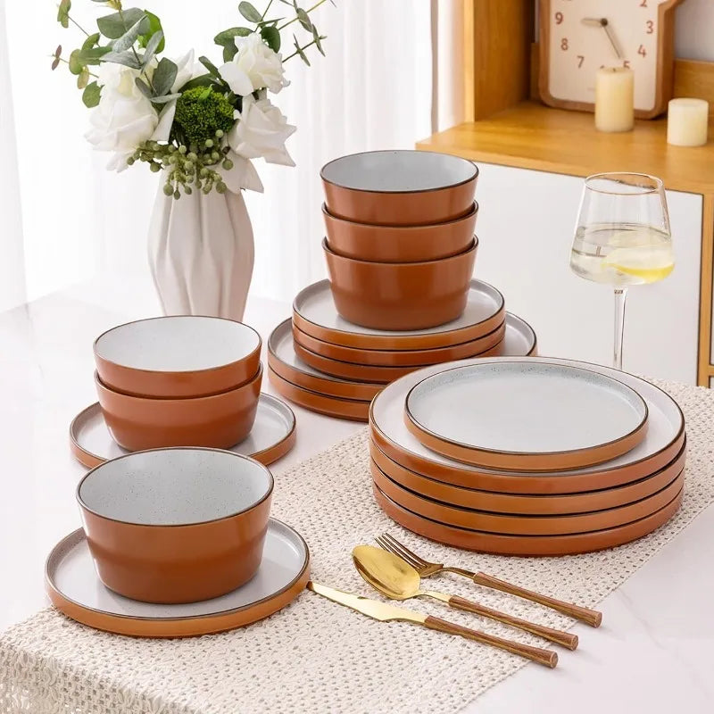 AmorArc Dinnerware Sets of 4,Modern Stoneware Plates and Bowls Sets