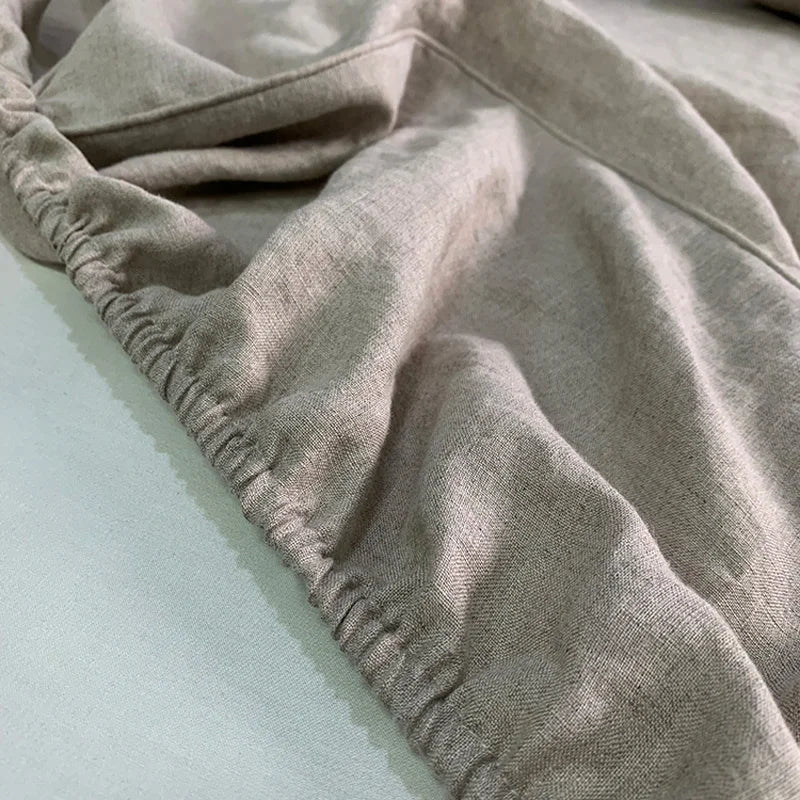 100% Linen Fitted Sheet Stone Washed Solid Color 1Piece Deep Pocket Mattress Cover Natural Soft and Breathable Farmhouse Bedding