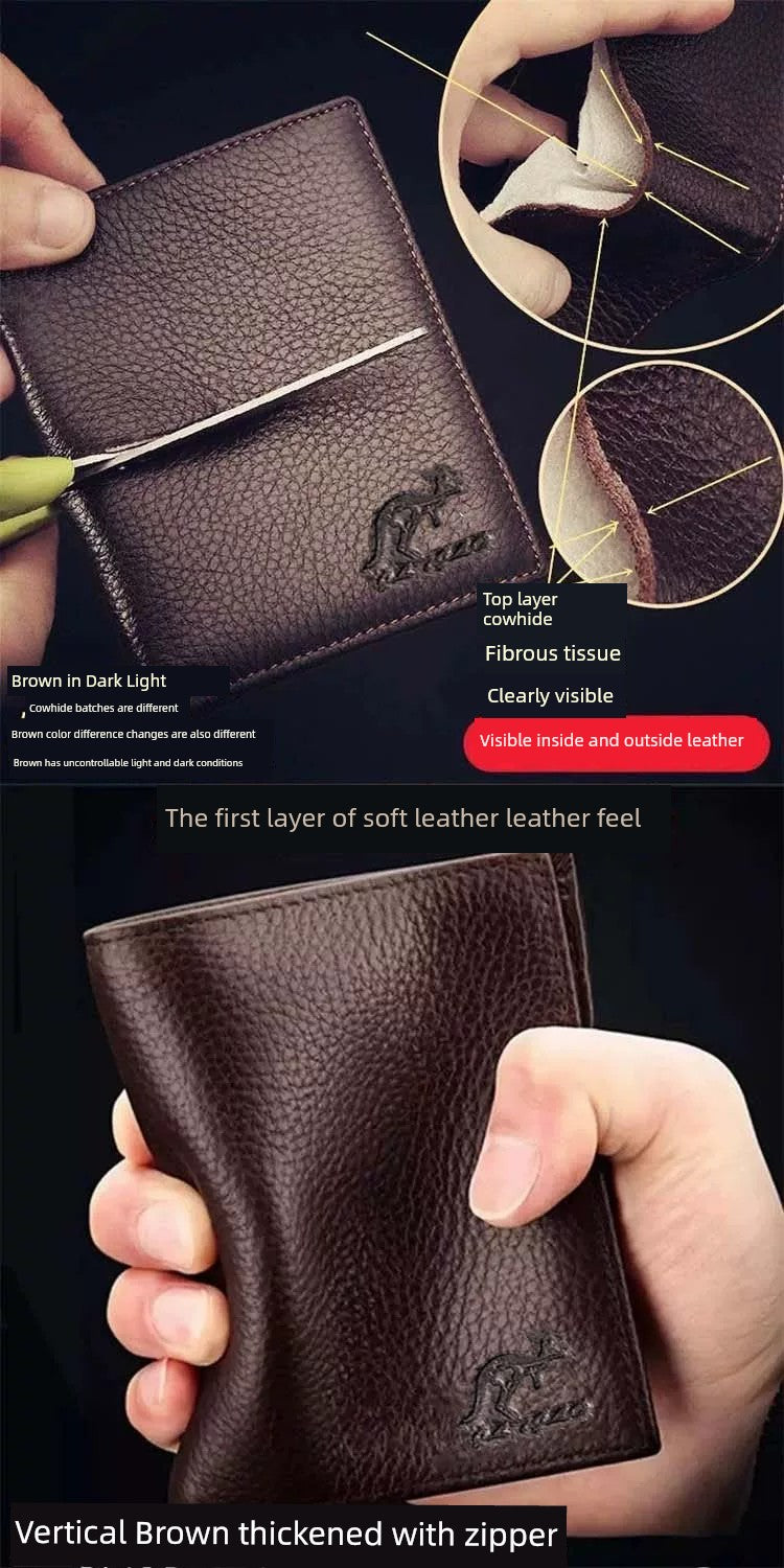 Kangaroo Leather Men with Zipper Driver's License Wallet