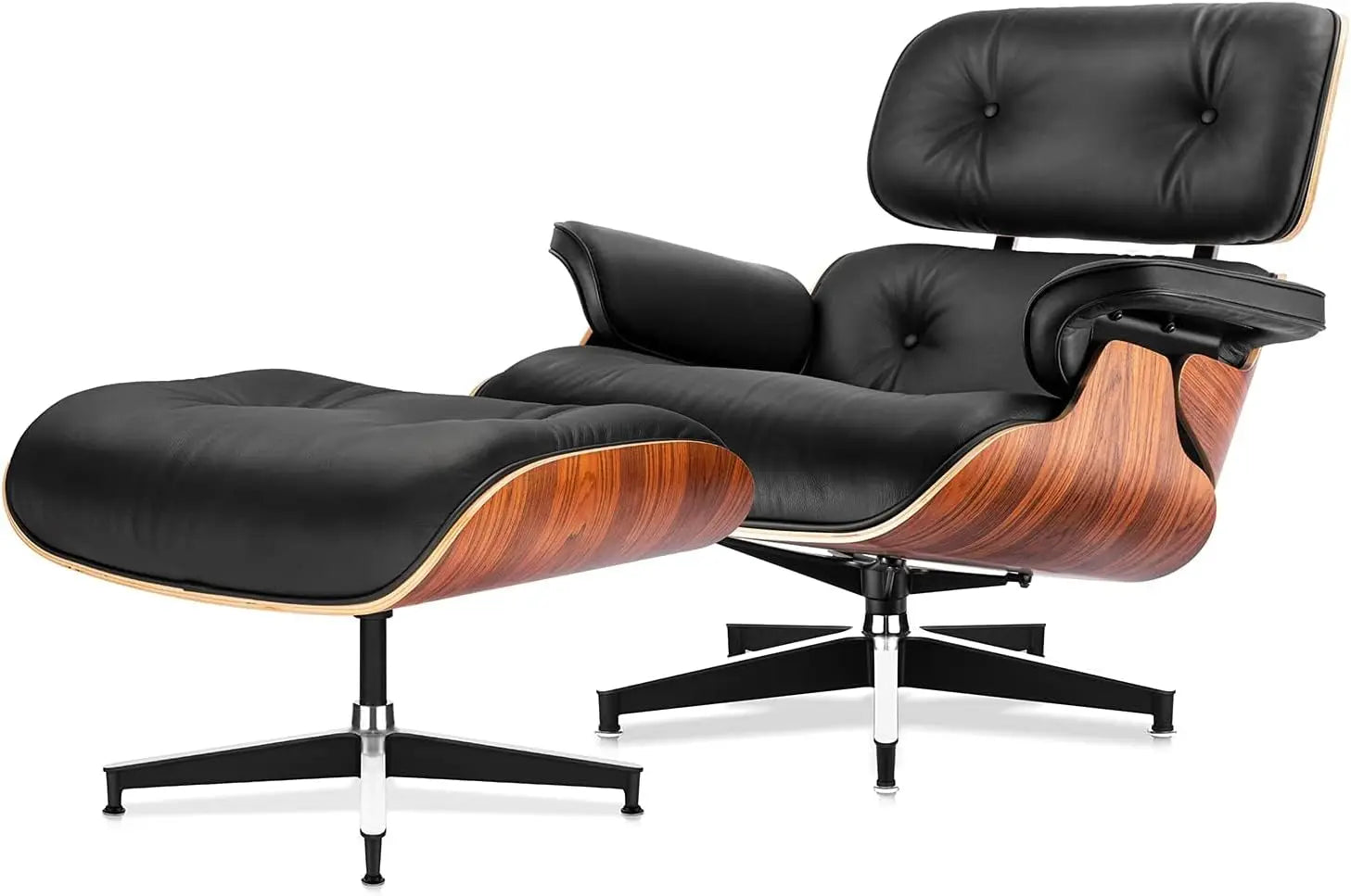 Modern Genuine Leather Chaise Lounge Chair with Ottoman