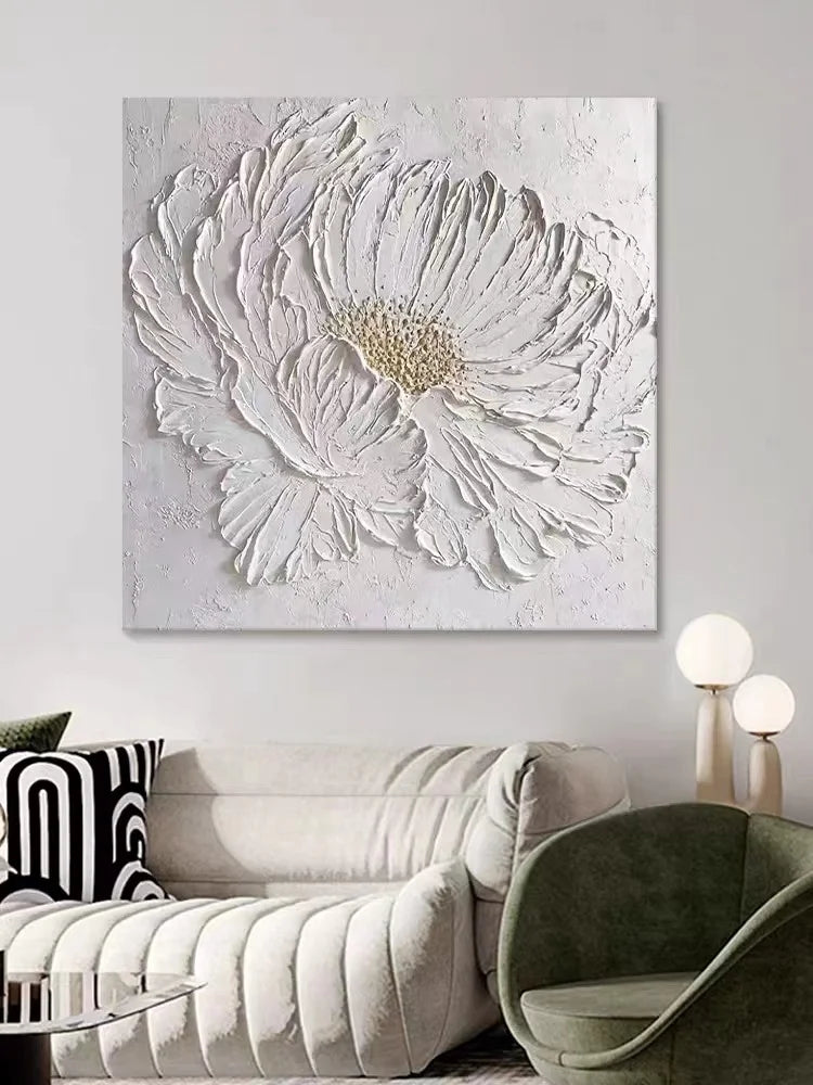 Handpainted Abstract Big White Flower Canvas Painting Modern Picture for Living Room Aisle Fashion Wall Art Picture Gifts