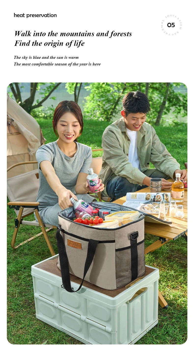 30L Camping Soft Cooler Bag Large Insulated Picnic Lunch Bag Cooling Bag with Hard Liner for Outdoor BBQ Family Activities