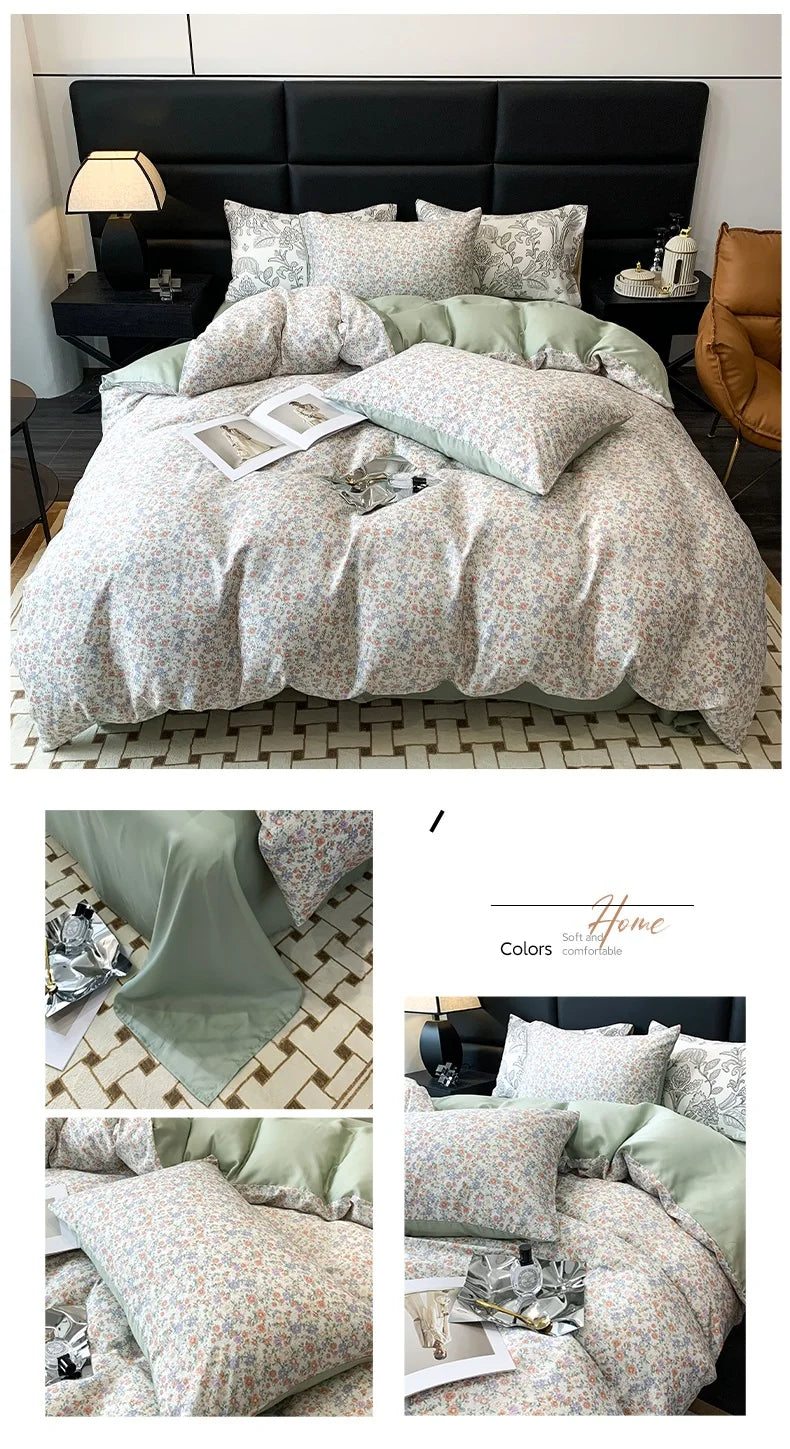 Summer Lyocell Fiber Fabric Comfortable Breathable Bedding Set Duvet Cover Linen Fitted Sheet Pillowcases Home Textile