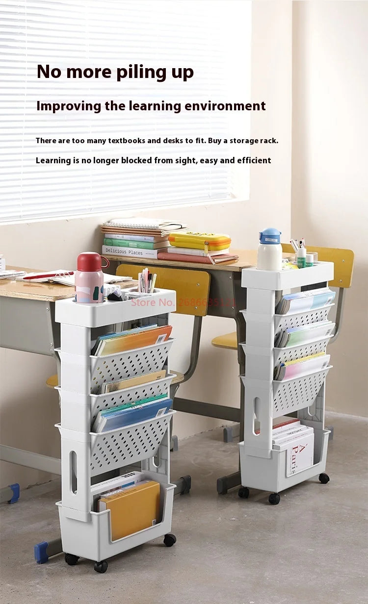 Multi functional household movable classroom desk book storage rack small cart multi-layer stationery sorting shelf book bookshe