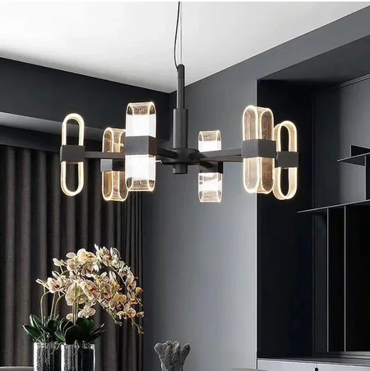 Black Chandelier Creative Dining Living Room Bedroom Smart Lighting System Acrylic Base Pendant Light Luxury Room Hanging Lamp