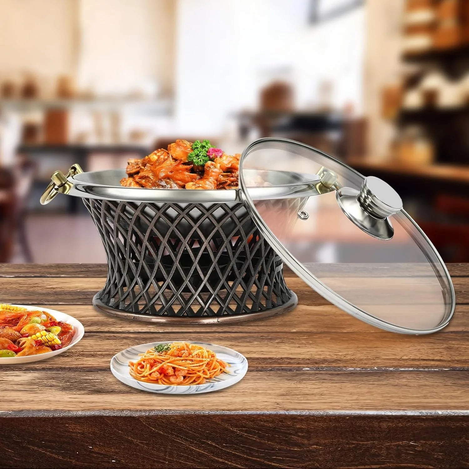 Premium Round Chafing Dish with Glass Lid