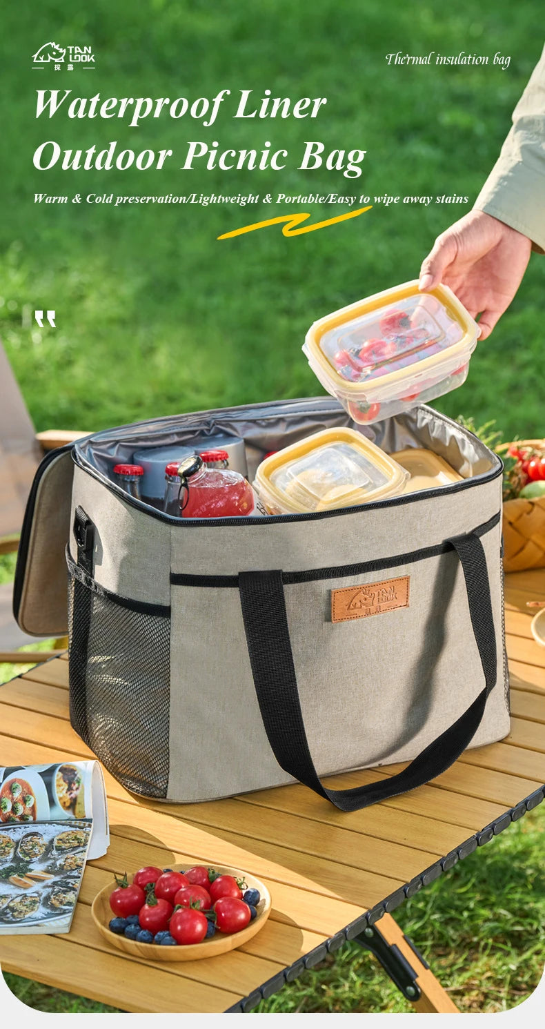 30L Camping Soft Cooler Bag Large Insulated Picnic Lunch Bag Cooling Bag with Hard Liner for Outdoor BBQ Family Activities