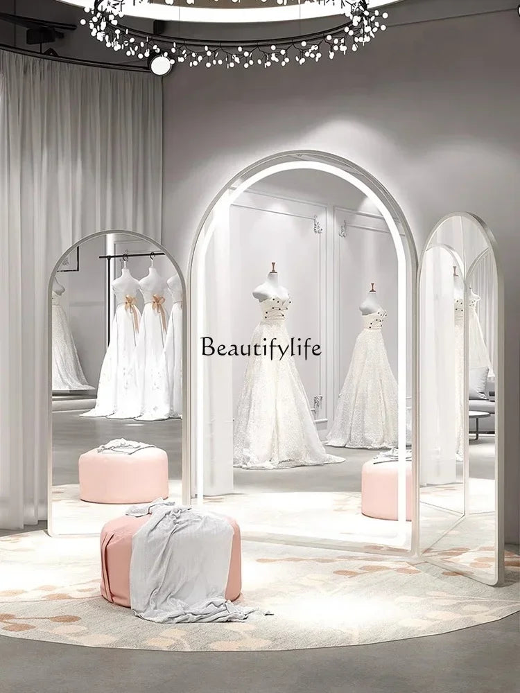 Three-Fold Wedding Shop Special Fitting Full Body Floor Mirror Dress Hall Large Mirror Light Luxury