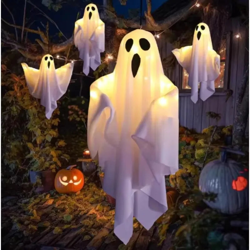 Halloween LED Glow Ghost Home Indoor Outdoor Decoration Party Supplies 2024 Haunted House Bar Hanging Horror Props with Lights