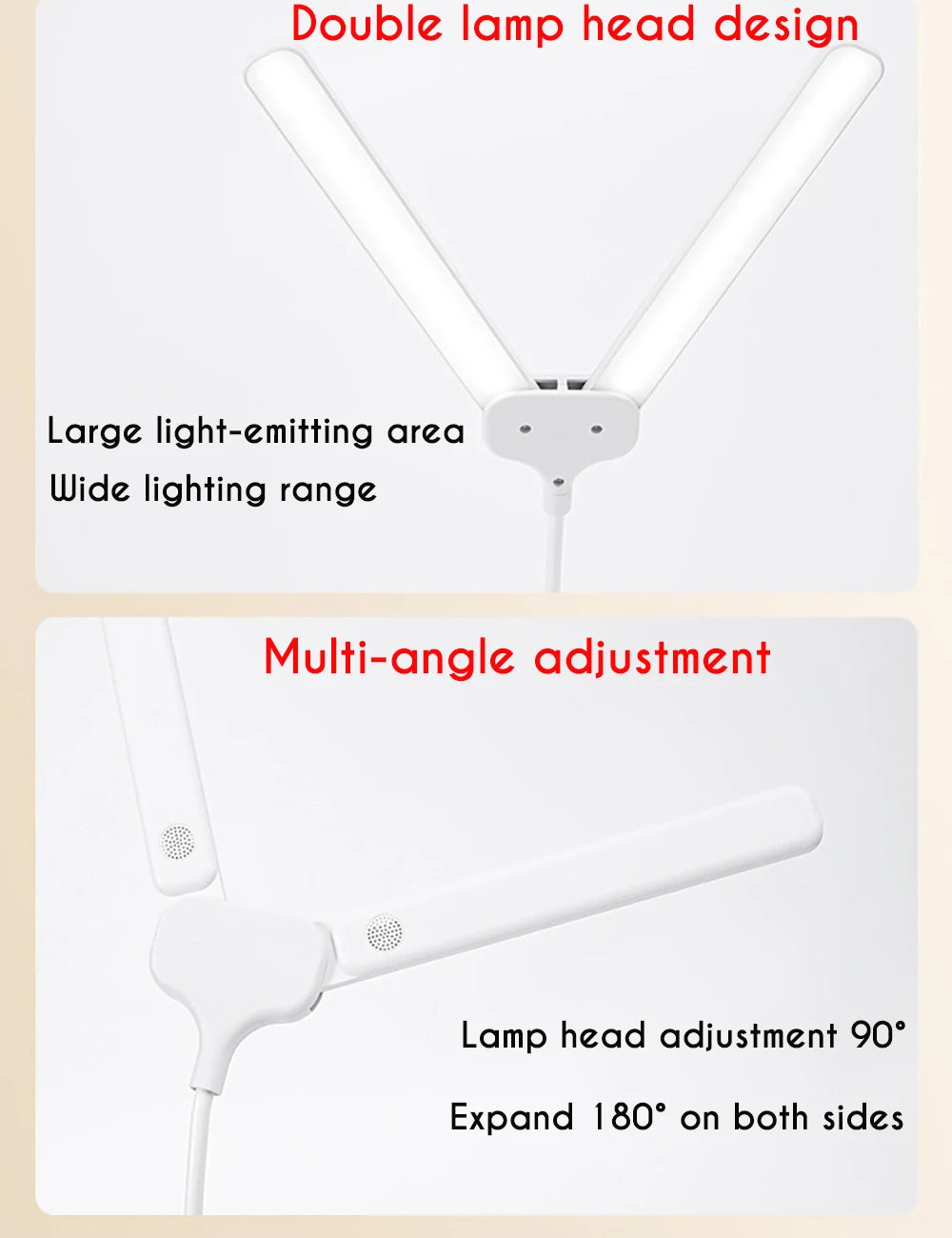 Battery Clip Lamp Double Head Desk Lamp LED Rechargeable Bedside Night Ligh 360° Flexible Clip Lamp Adjustable Table Lamp