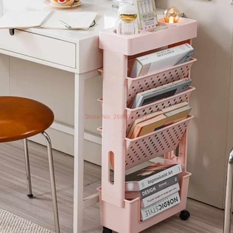 Multi functional household movable classroom desk book storage rack small cart multi-layer stationery sorting shelf book bookshe