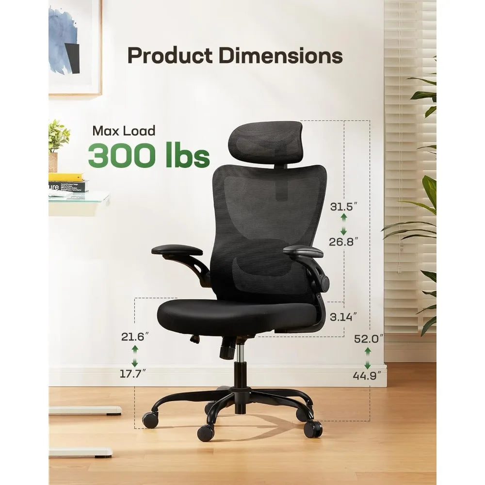 Ergonomic Office Chair: Office Computer Desk Chair with High Back Mesh and Adjustable Lumbar Support Rolling Work Swivel Chairs