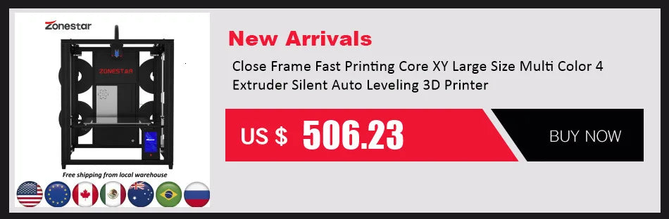 ZONESTAR New Upgrade 4 Extruder 4-IN-1-OUT Mix Multi Color Large Size High Precision Resolution 3D Printer DIY Kit Z8PM4Pro MK2