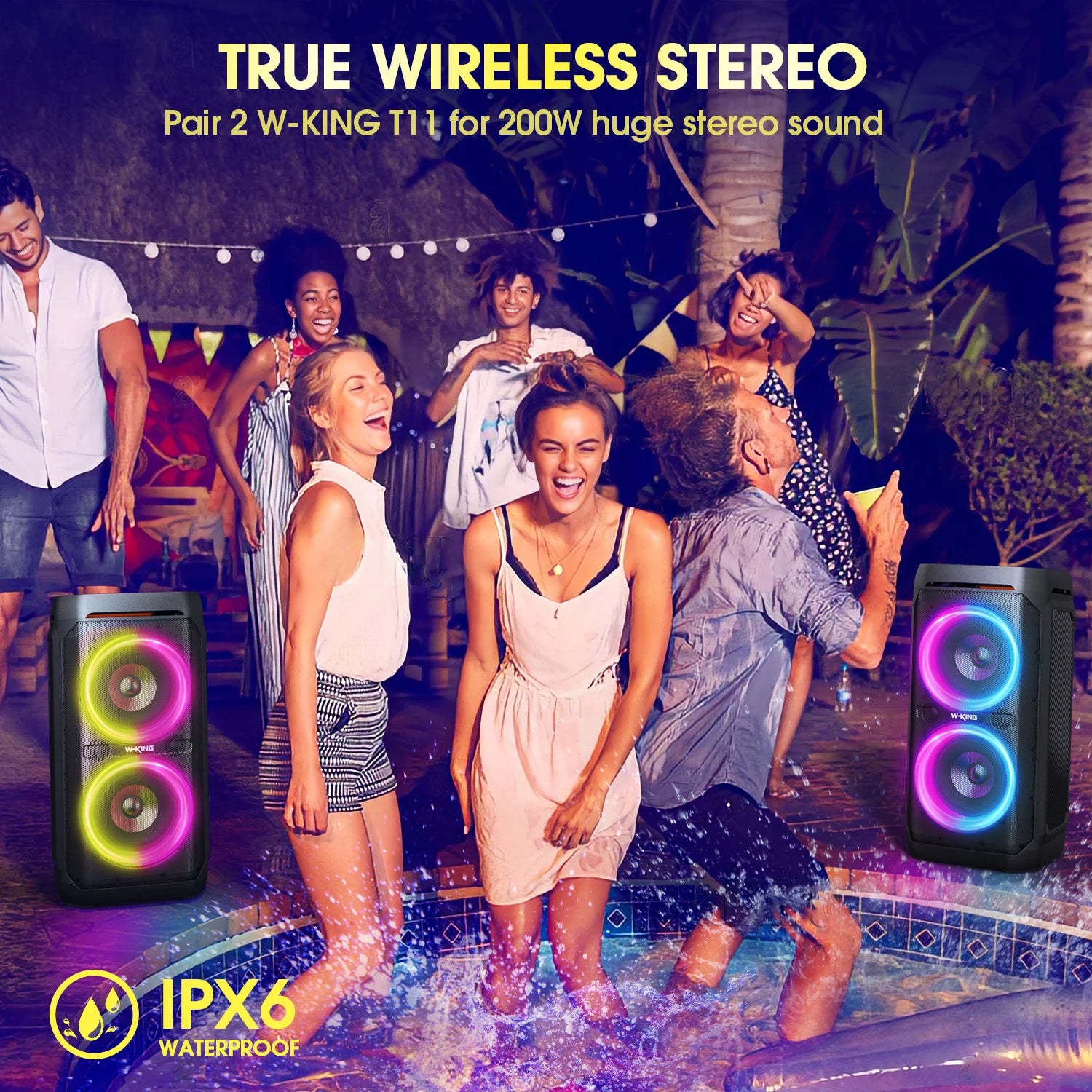 W-KING 100W RMS Bluetooth Speakers, IPX6 Waterproof, V5.3 Portable Party Boombox Wireless Deep Bass/115dB Loud Massive Sound