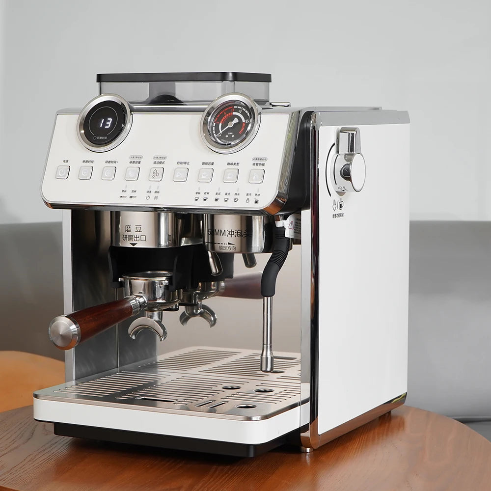 Luxury 20 Bar Pressure Espresso Coffee Machine Double Boiler Bean Grinder Semi-Automatic 2.5L Water Tank Electric Coffee Maker