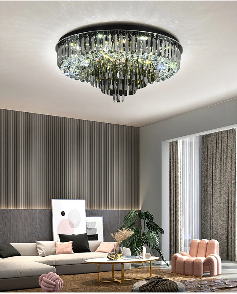 Modern Exalted Luxury Crystal Chandelier Lighting Round Hanging Lamp for Living Room Bedroom Indoor Home Light Fixtures