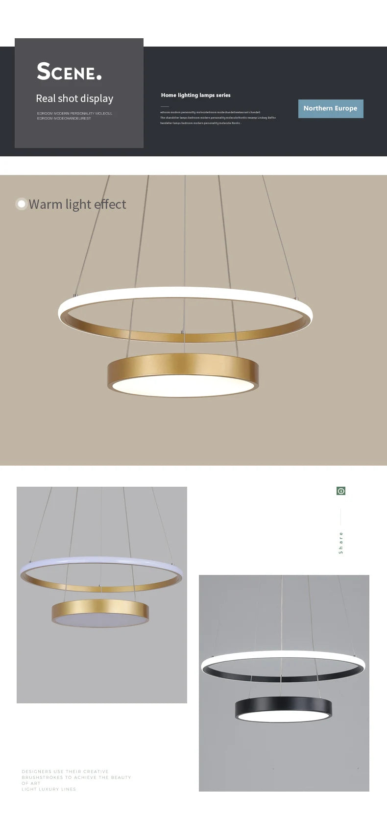 Modern LED Chandelier Lamp for Dining Study Room Kitchen Indoor Decorative Lighting Circularity Gold LED Ceiling Chandelier