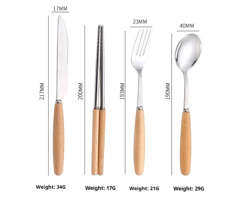 Kitchen Supplie Stainless Steel Marbled Wood Handle Knife, Fork and Spoon 5 Piece Deluxe Premium Steak and Dessert Cutlery Set