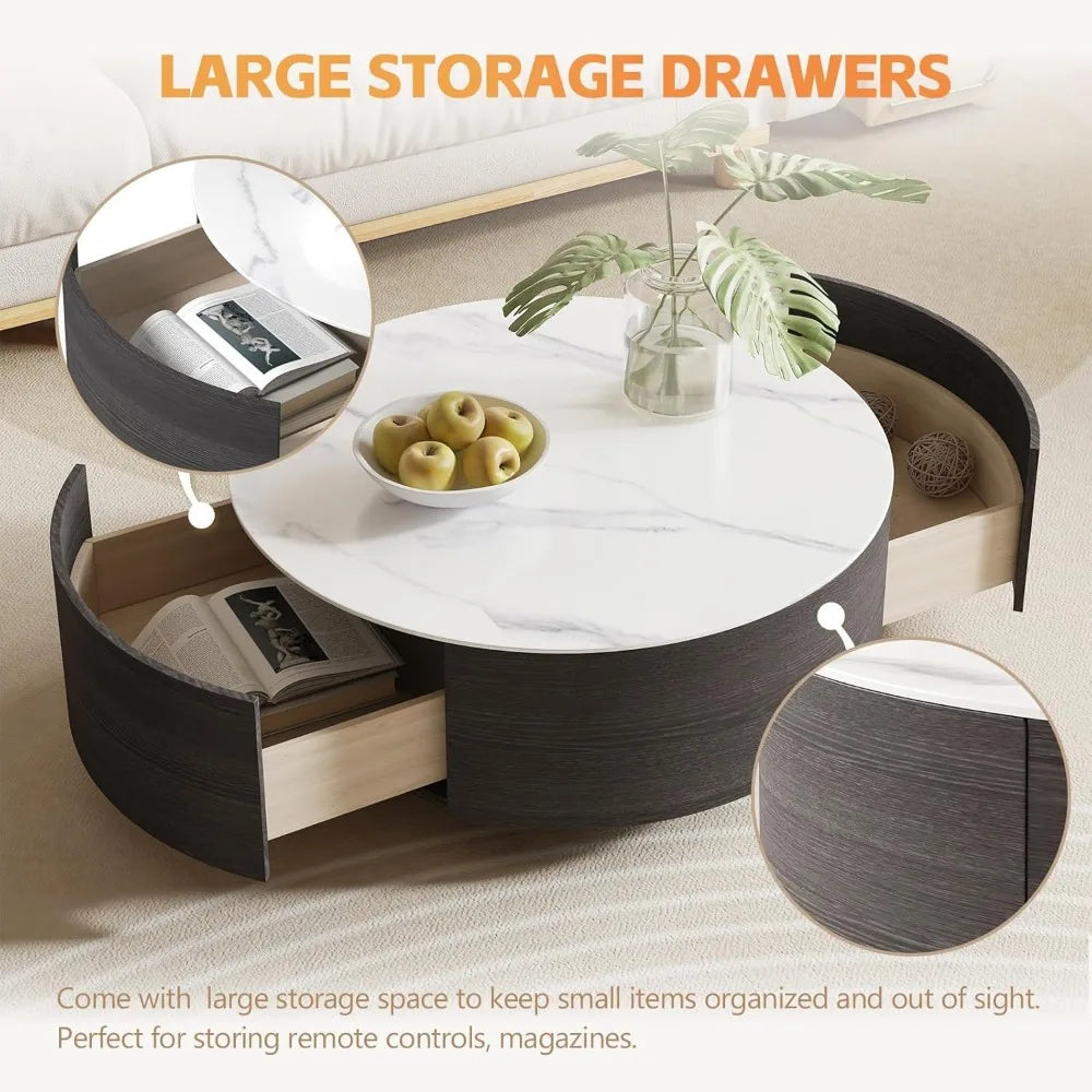 Modern Round Marble Coffee Table with Storage