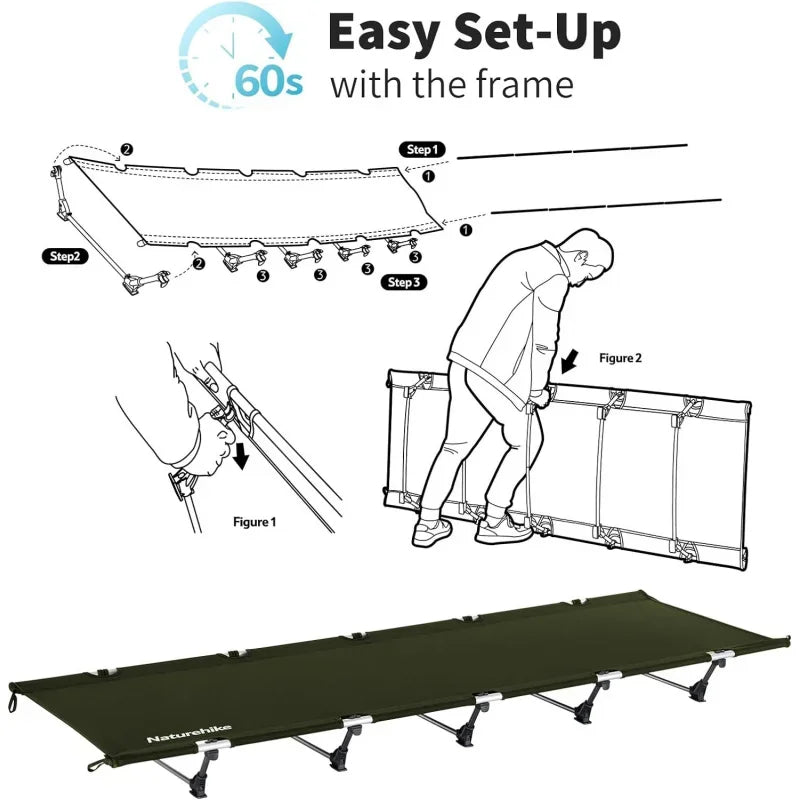 Camping Cot, Ultralight Folding Backpacking Cot, 60-Easy Set-Up, Supports 330lbs, Portable Camping Bed