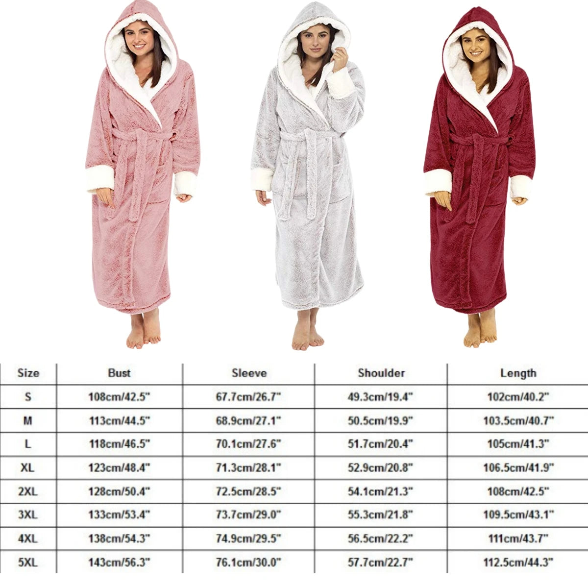 Women'S Long Bathrobe Soft Comfortable Flannel Nightgown With Belt Autumn And Winter Solid Color Fleece Hooded Bathrobe 2024