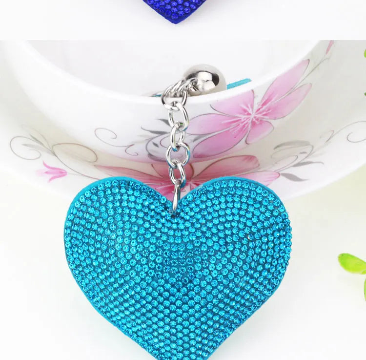 Luxury Brand Heart Shape Crystal Keychain Pendant for Women Bag and Car with Metal Keyring Key Accessories