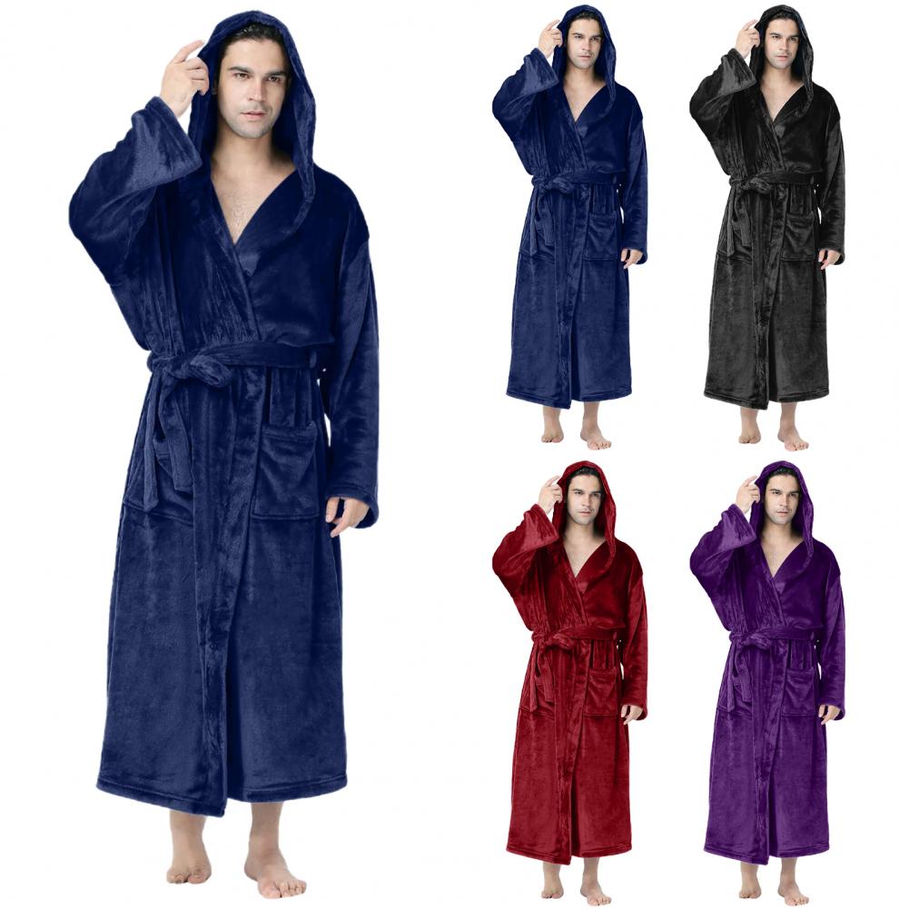 Plush Bathrobe Stylish Cozy Plush Hooded Bathrobe Soft Warm Nightgown for Autumn Winter Long Sleeve Minimalistic Design