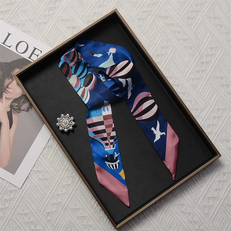 Boutique 2023 Luxury Silk Scarf Slim Hair Accessories Fashion Bag Handle Ribbon Women's Horse Print Headband Women's Autumn New