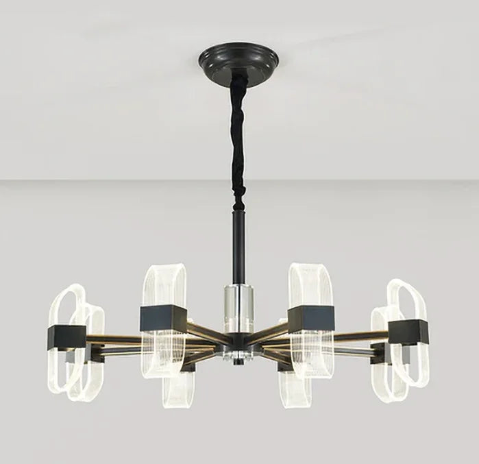 Black Chandelier Creative Dining Living Room Bedroom Smart Lighting System Acrylic Base Pendant Light Luxury Room Hanging Lamp