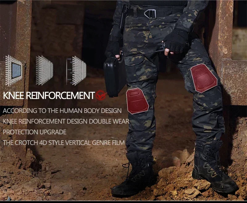 Outdoor Men Combat Pants +Knee Pads Tactical Pant MultiCam CP Hiking Camo Pants Work Hunting Clothes Wear Resistant Multi-pocket