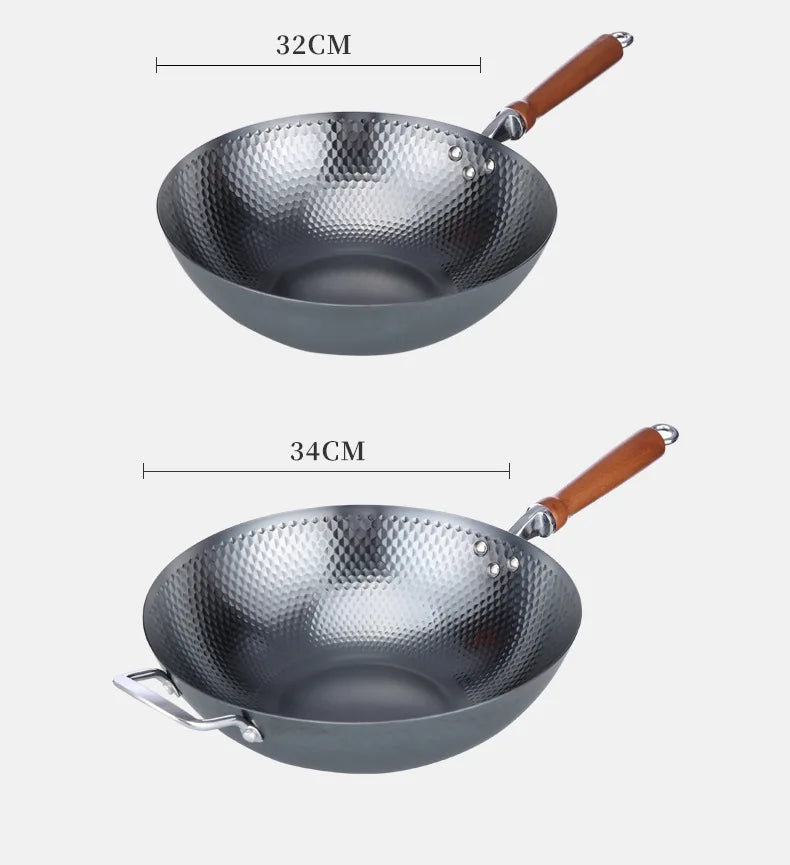 32cm Hand-forged Iron Wok household cooking pot uncoated Cookware Non-stick Thickened Iron Wok High-end Frying Pan