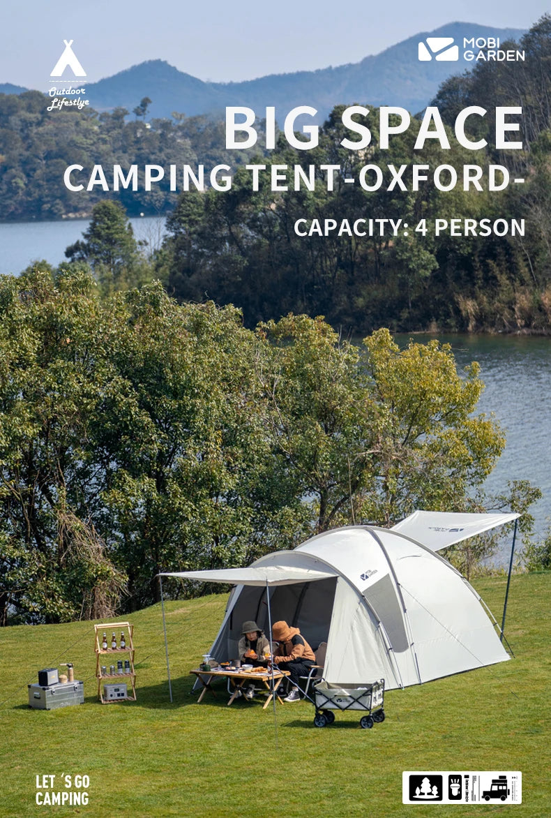 MOBI GARDEN Camping Tent Oxford Waterproof Big Space Family Glamping Tent 4 person Outdoor BeachCamping Tent Oxford Waterproof Big Space Family Glamping Tent 4 person Outdoor Beach