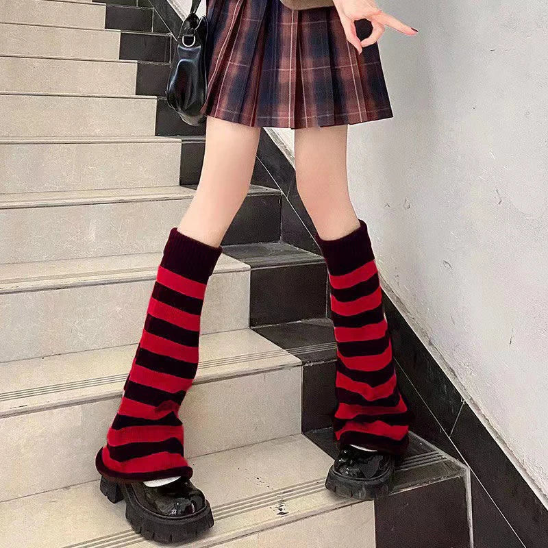 Autumn Winter Knitting Striped Stockings Warm Wool Horn Sock Leg Cover JK Stacking Sock Japanese Korean Style Women's Socks