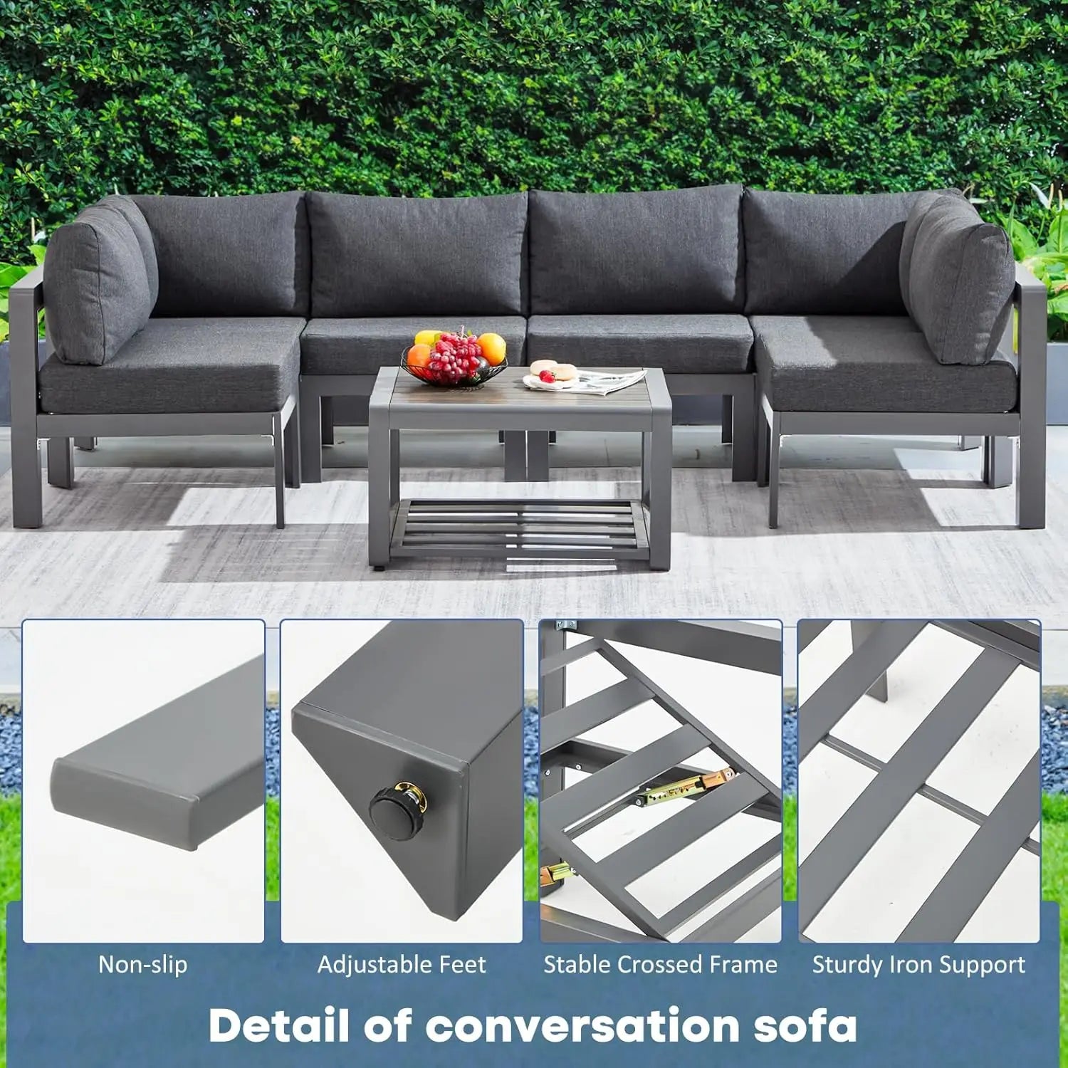 6 Pcs Modern Aluminum Patio Furniture Set with Coffee Table Outdoor Luxury Conversation Sofa Set