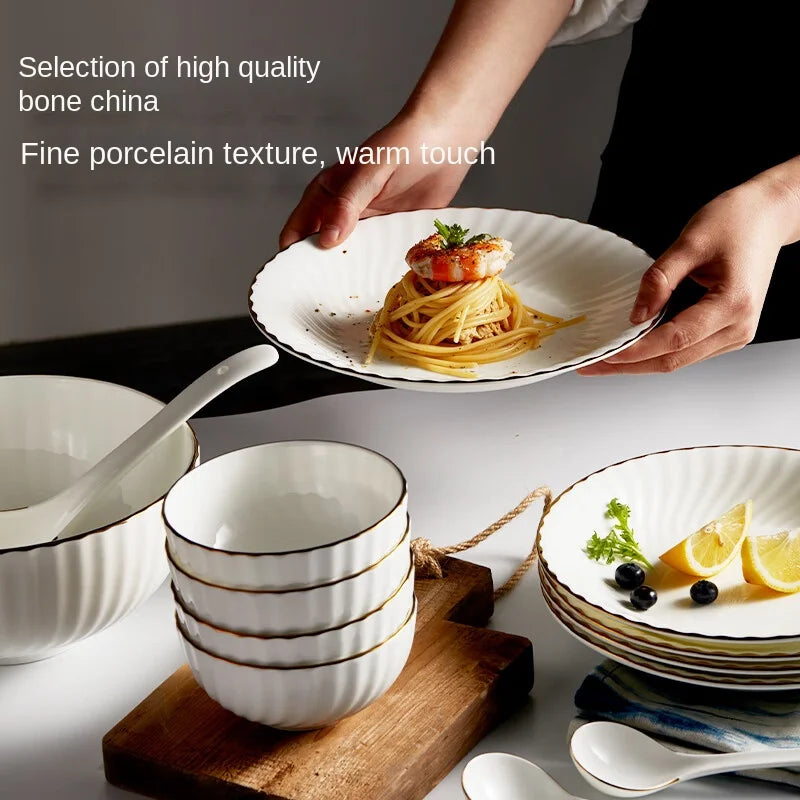 Premium Bone China Dinnerware Set for Home, Microwave Compatibility, 14Pis