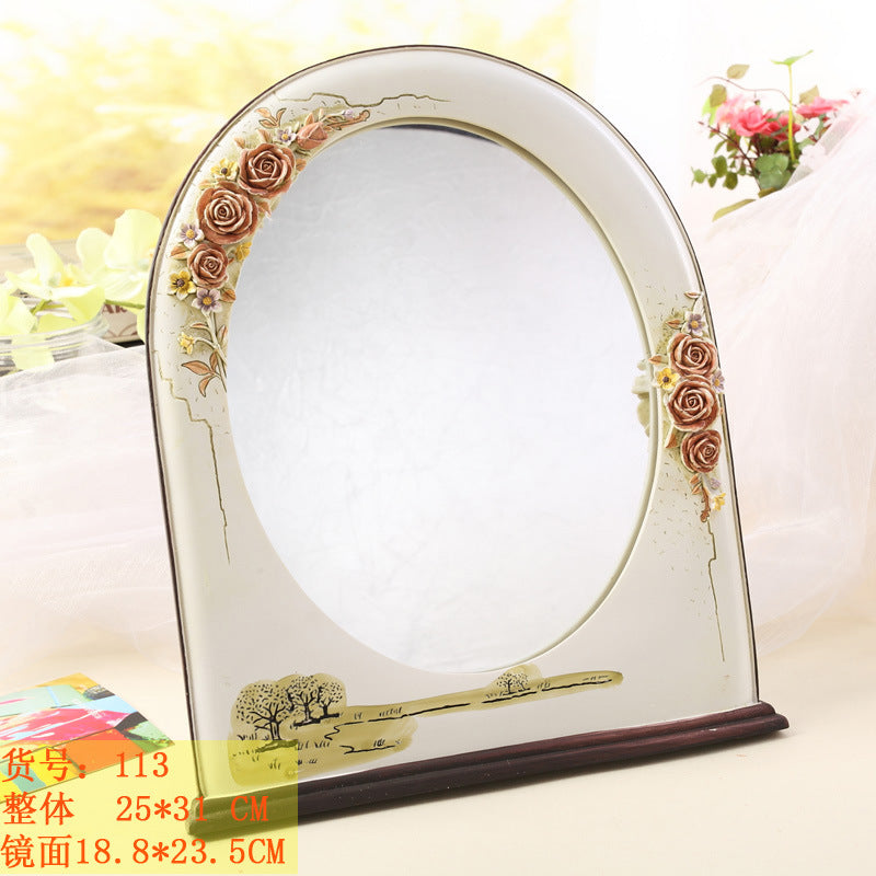 1pc Makeup Mirror Desktop Standing Red Rose European Style Luxurious Mirror for Wedding Gift Home Decorator Large Desk Mirror