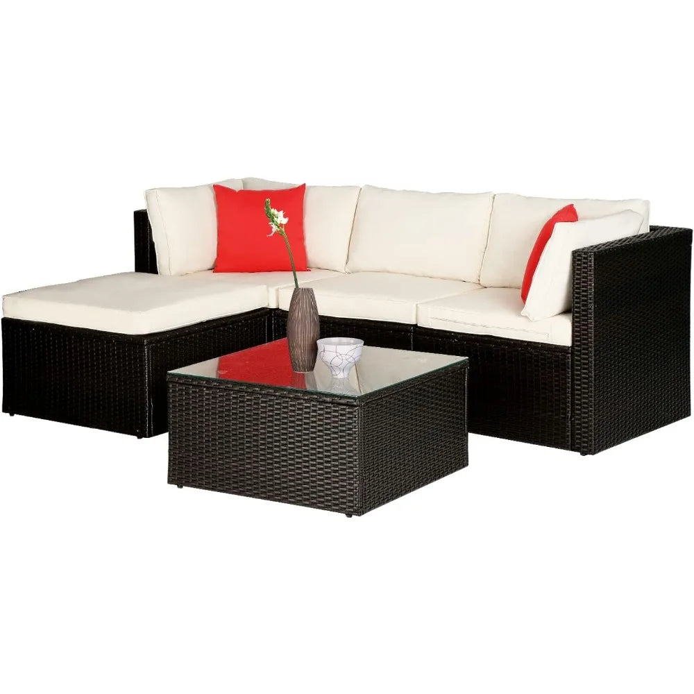 5 Pieces Rattan Patio Furniture Sets Patio Sofa Wicker Sectional Sofa Modular Outdoor Conversation Sofa Set