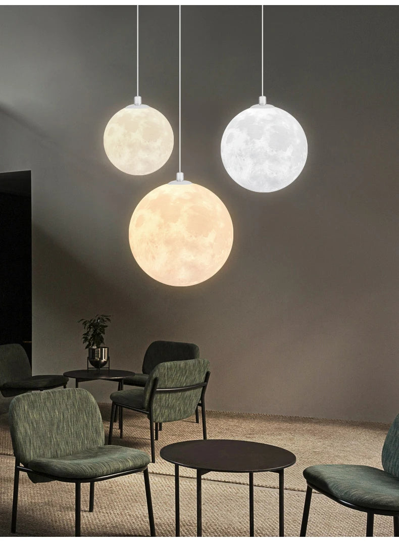 Modern LED Lunar Ceiling Chandelier Planet Shaped Moon Living Dining Room Pendent Lamp Home Decor Hanging Light Luster Fixtures