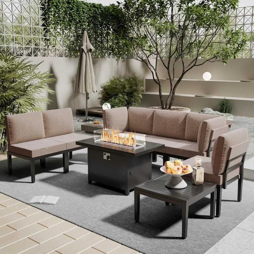 8-Piece Outdoor Sofa Set with Fire Pit