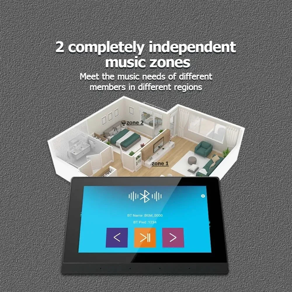 Wall-Mounted Wi-Fi Audio Amplifier with 8 Ceiling Speakers – Dual-Zone Bluetooth Control