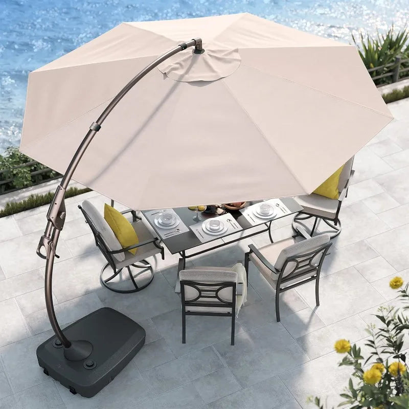 12 FT Sunbrella Cantilever Umbrella with Base Outdoor Aluminum Offset Umbrella Round Shade with Tilt Adjustment