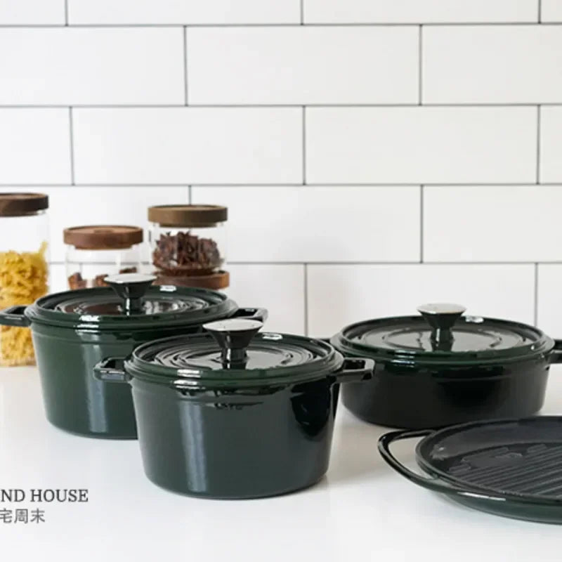 Versatile Green Enamel Cast Iron Pot  Cookware High-End Cooking Pot Multifunctional Kitchen Essential for Gourmet Cooking