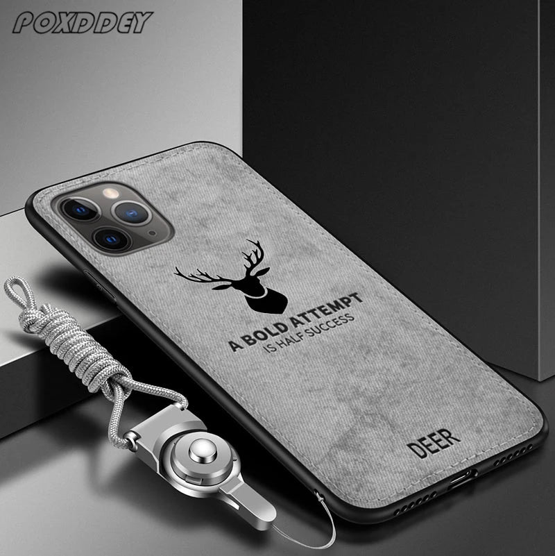 Lanyard Vintage Deer Logo Phone Case For Xiaomi Mi 14 13 12 11 10 13T 12T 11T 10T Lite Poco X3 F3 F4 F5 X6 Pro Cloth Back Cover