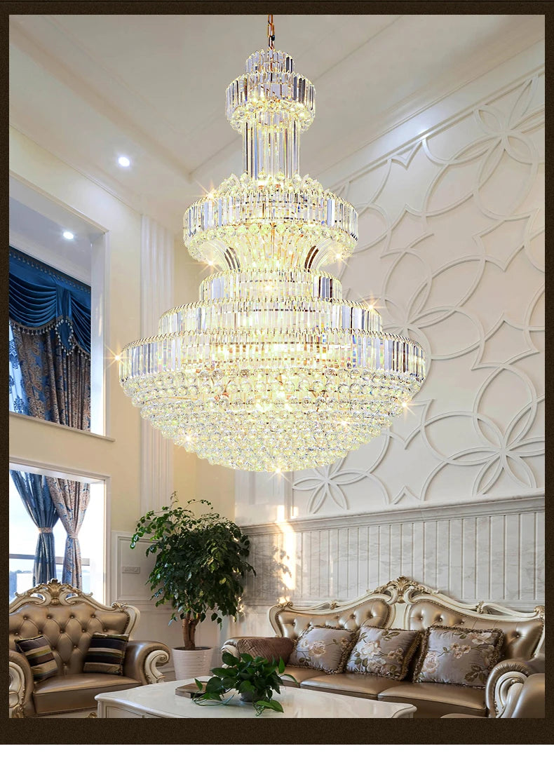 Villa Duplex Building Hollow Living Room Restaurant Light Luxury Crystal Chandelier Classic Hotel Lobby Exhibition Hall Lighting