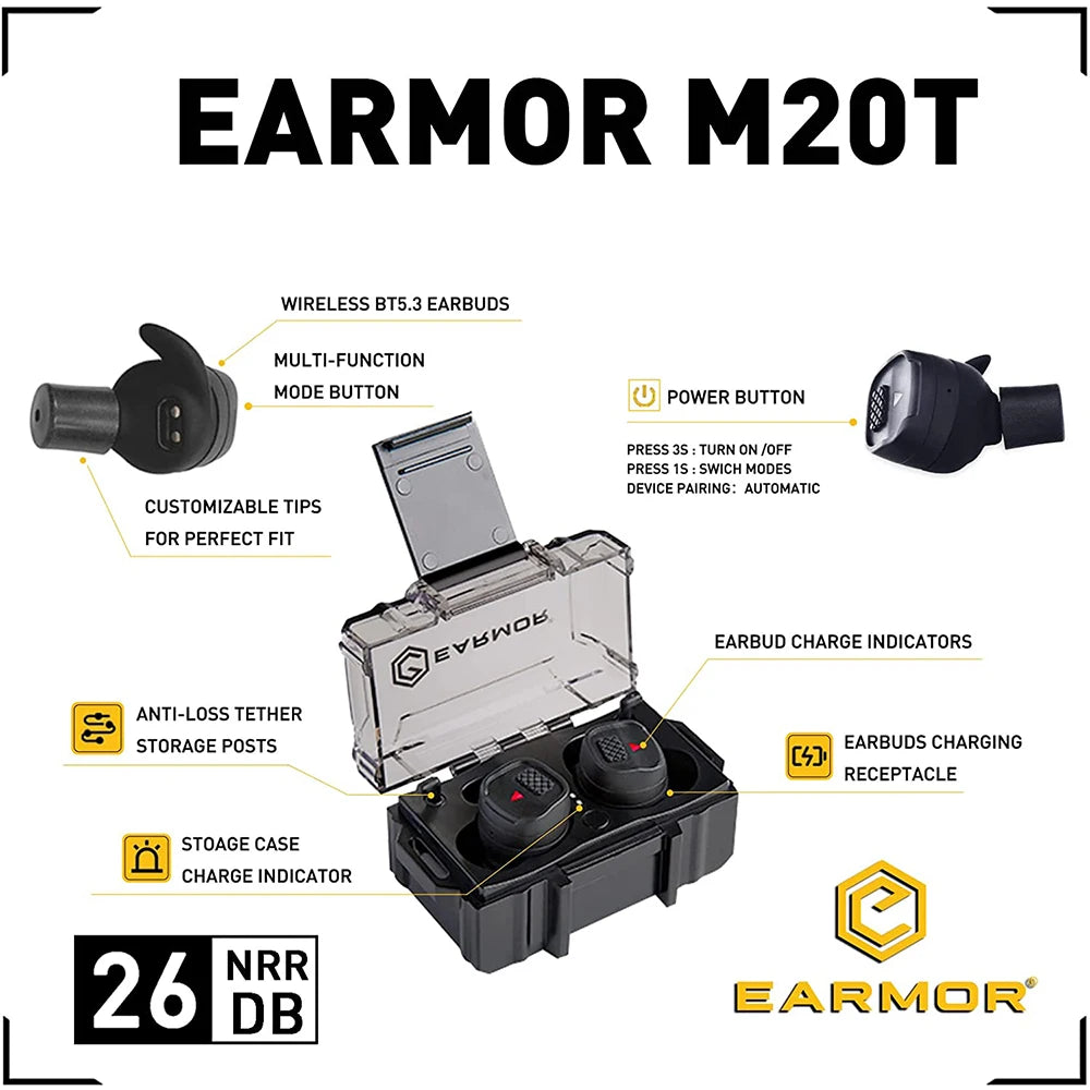 NEW Earmor M20T Bluetooth Electronic Shooting Earbuds Headphones Military Tactical Headphones Noise Reduction Hearing Protection