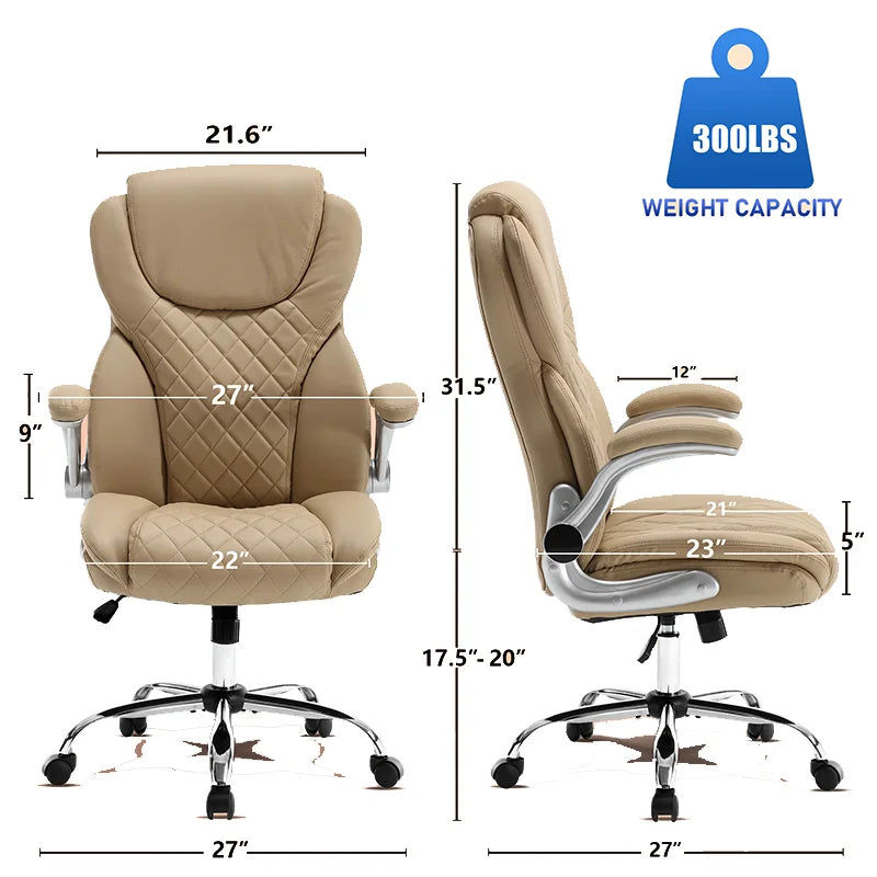 Ergonomic Office Chair With Flip-Up Armrests And Wheels, Leather Rocking Executive Office Chair  On-Site