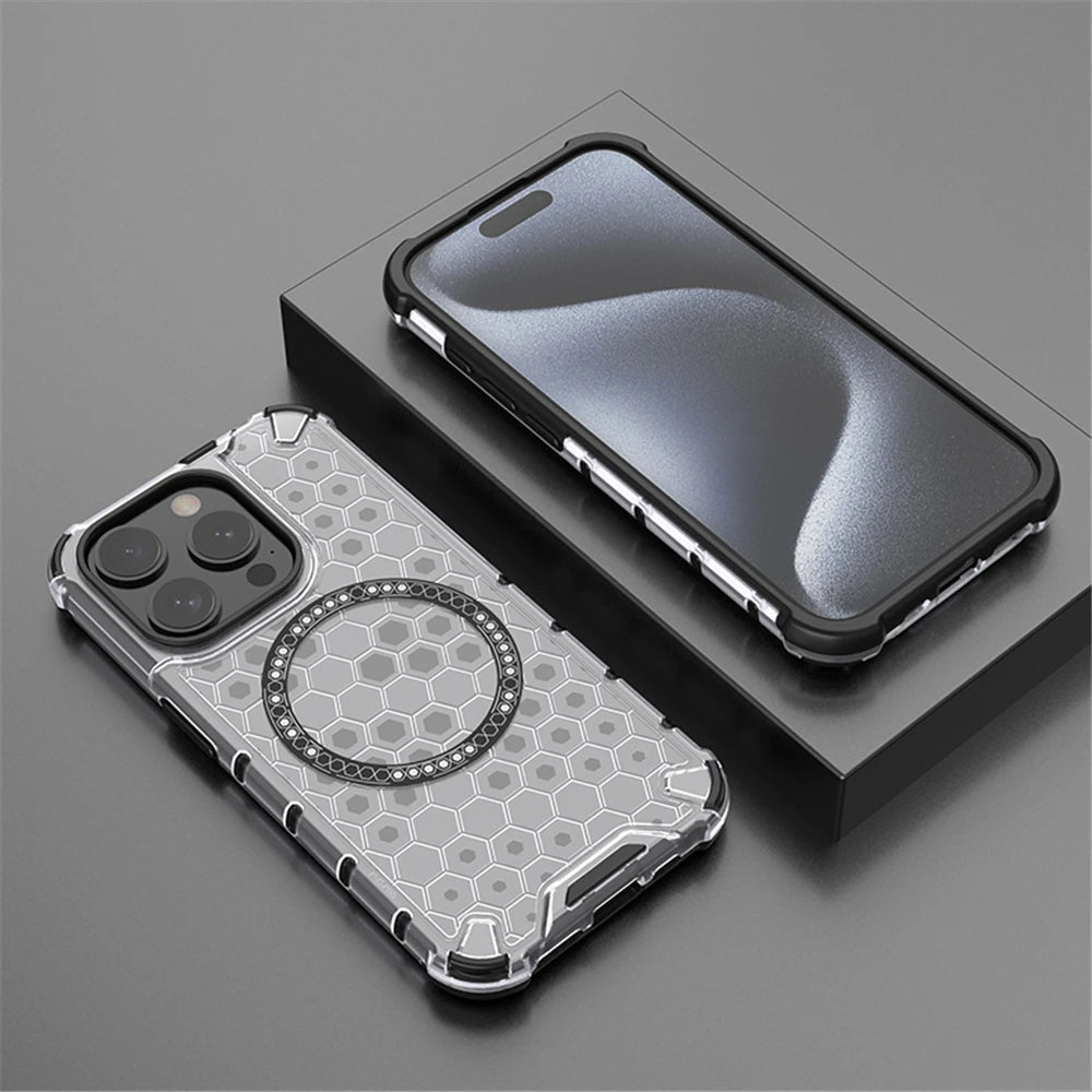 Magnetic Ring Transparent Phone Case For iPhone 15 14 Plus 13 12 11 Pro Max 15ProMax 14Pro Shockproof Clear Full Cover